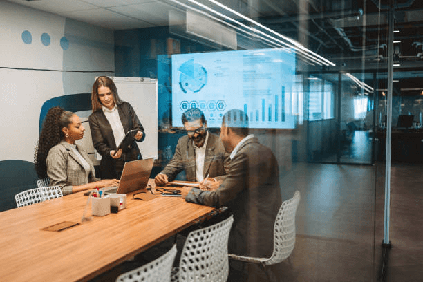 Business professionals meeting in a conference room