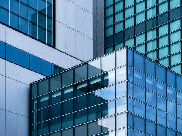 Modern office building with geometric window design